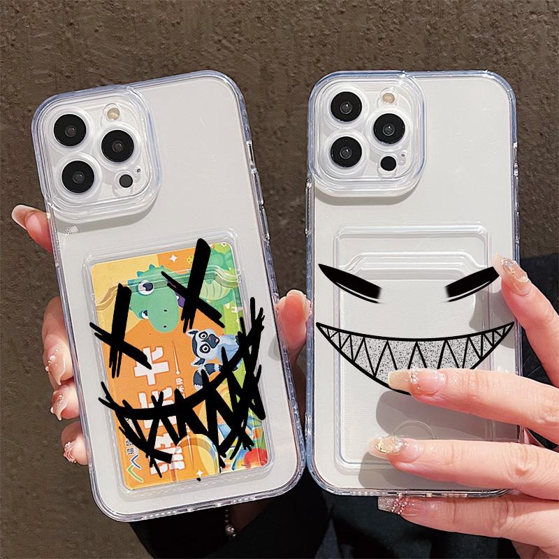 Card Slot Holder Silicone Wallet Pocket Case For iPhone 14 16 15 Max Infinix Note 30 Xiaomi 11T 13T 14T Samsung S23 S24 S25 Cover Clear Phone Bumper