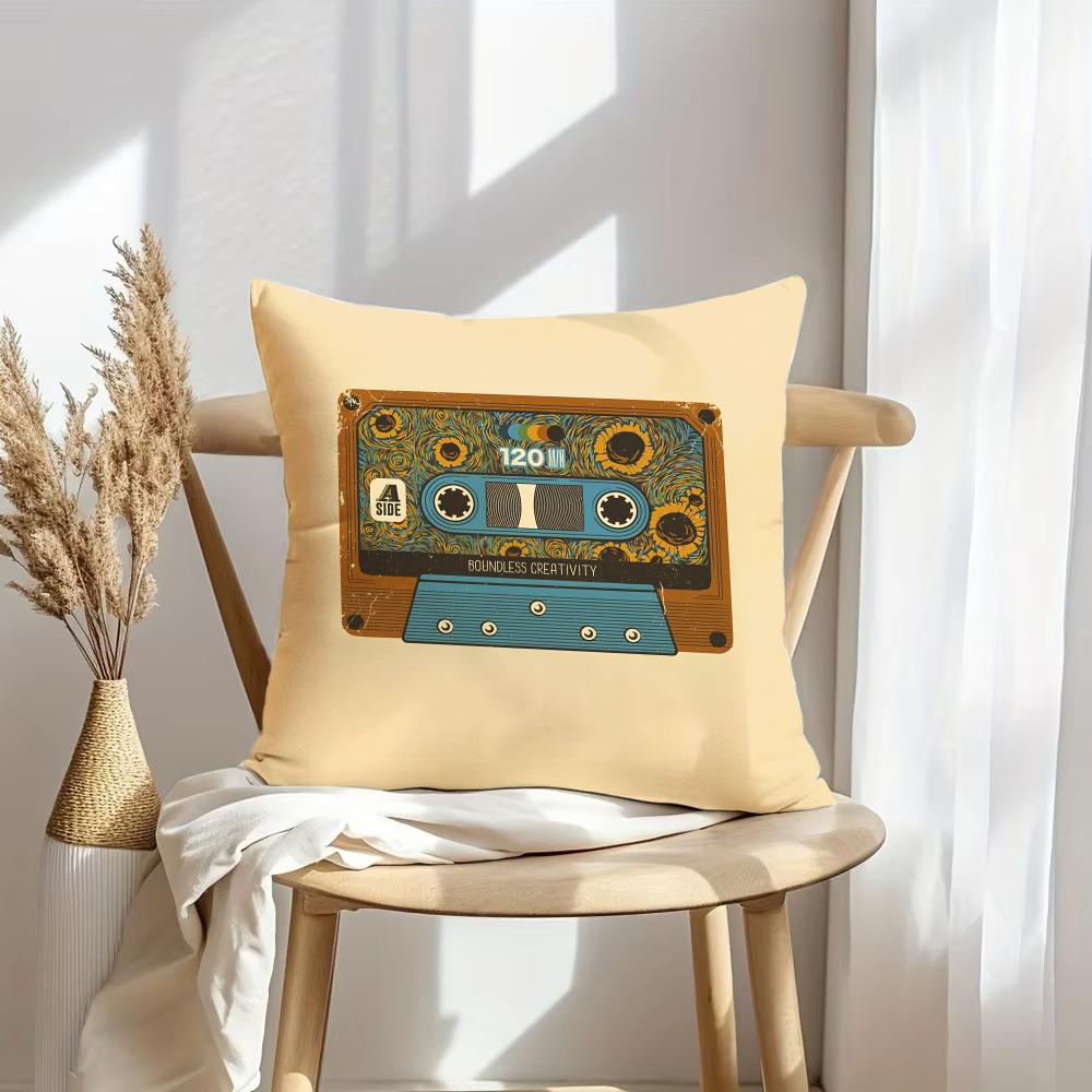 Retro Cassette Tape Cushion Cover Soft Plush Throw Pillow Cover DoubleSided Decorative Cushion Case Sofa Bedroom Home Decor