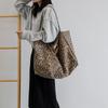 Leopard Print Shoulder Bag Large Capacity Casual Shopping Tote Fashionable Plain Color European And American Style