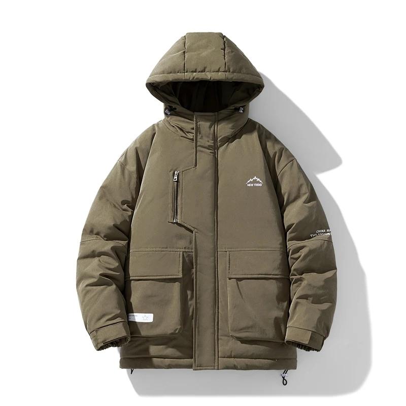 Зимняя мужская новая стеганая куртка с капюшоном, модная тенденция, фланелевая, мешковатые карманы, водонепроницаемая стеганая куртка