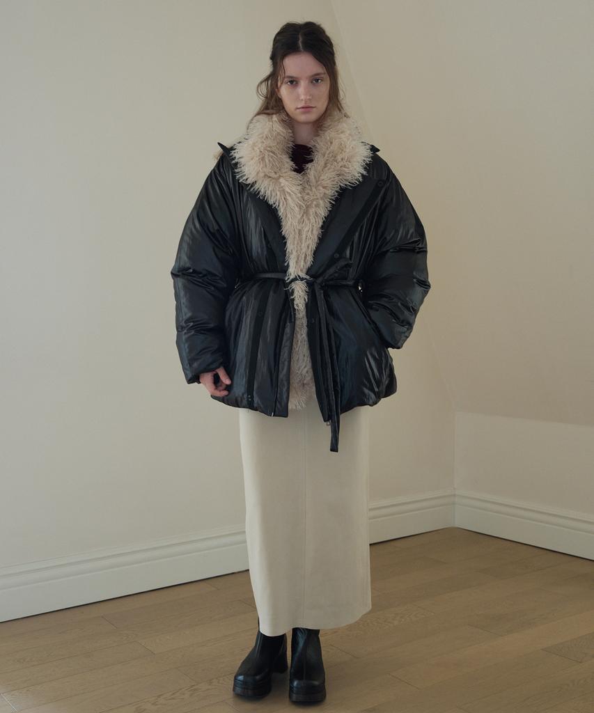 Overdueflair Fur High Neck Goose Down Jumper_Black