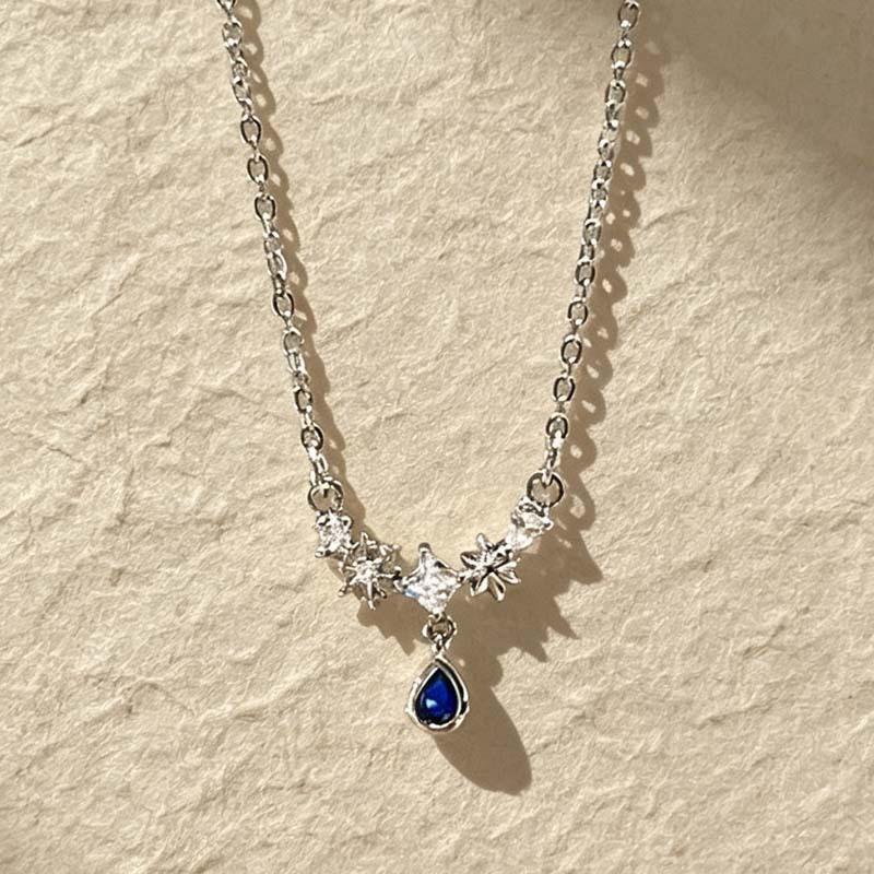 Women's Summer Blue Zircon Water Drop Necklace - Light Luxury Sweet Cool Accessory for Clavicle