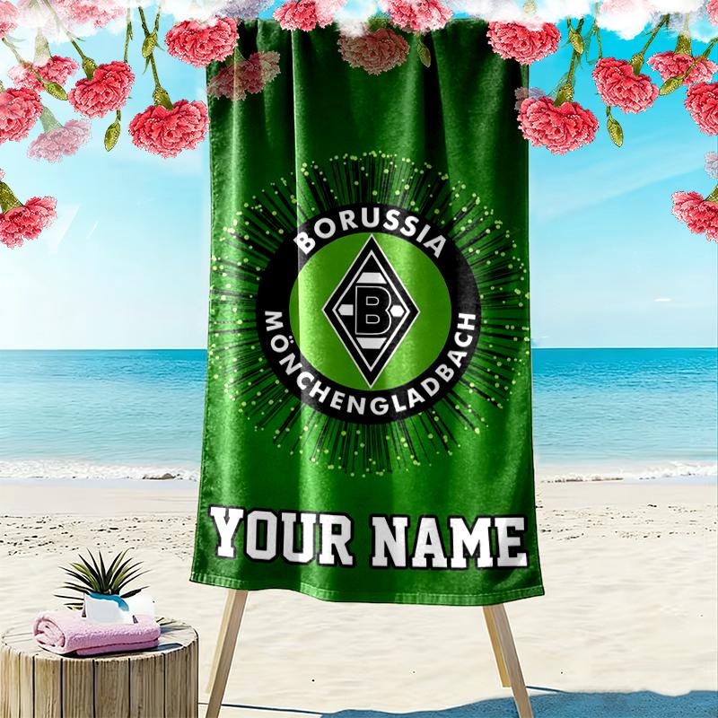 Custom Name Borussia Mönchengladbach Print Beach Towel, Large Soft Quick Dry Towel for Beach Camping Swimming