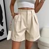 Женские повседневные шорты с высокой талией, облегающие, длиной до середины бедра, с широкими штанинами