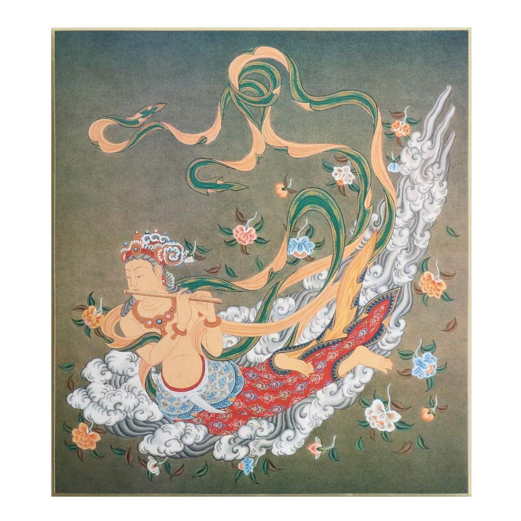 Буддийская живопись Сикиси (Цветная бумага) - Хитен (Летающие Небесные Существа) - Хотокудо, 27,2 см x 24,2 см, K014