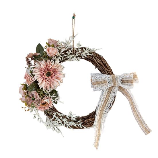 Искусственный цветочный венок из ротанга для входной двери, гирлянда из цветочных веток ручной работы для свадеб, дней рождения, вечеринок, настенных украшений