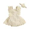 Baby Girls Romper, Summer Sleeveless Square Neck Floral Lace Casual Party Street Bodysuit Tops + Head Band