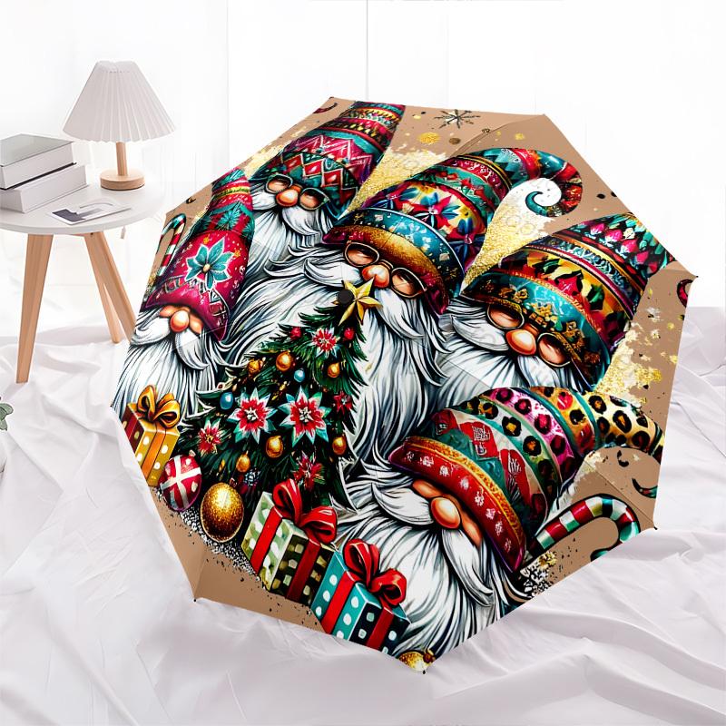 Christmas GnomesThemed Automatic Opening and Closing Umbrella 8 Ribs, Suitable for Leisure and Going Out, Outdoor Accessory, Gothic Style,