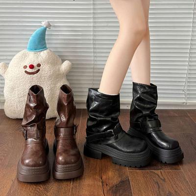 Красивые ретро ботинки Мартин, детские короткие ботинки, новые весенне-осенние, на маленьком толстом каблуке, в стиле локомотив, с голенищем-трубой для заправки брюк.