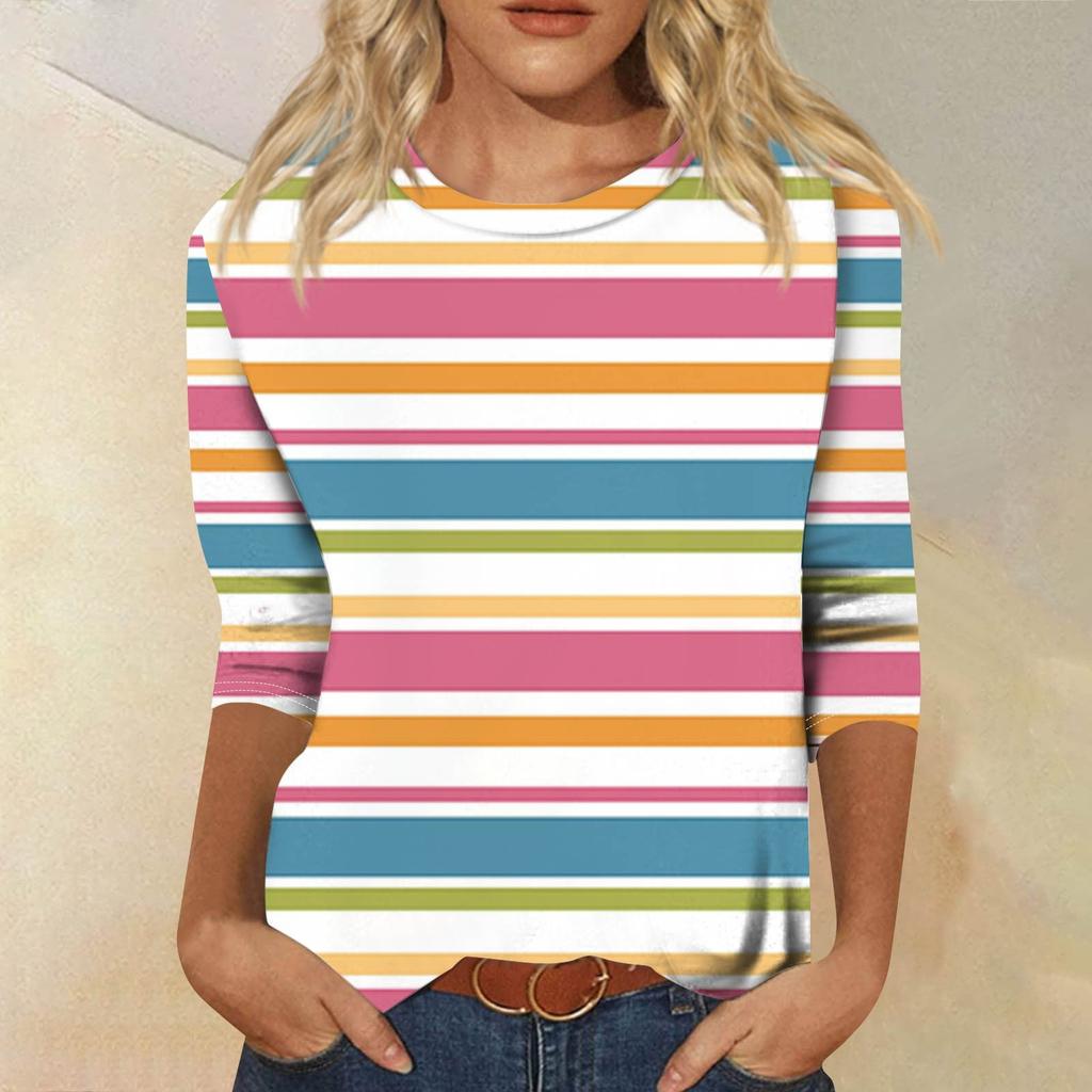 Женская модная повседневная свободная футболка с круглым вырезом и рукавами 3/4 с принтом, женский топ