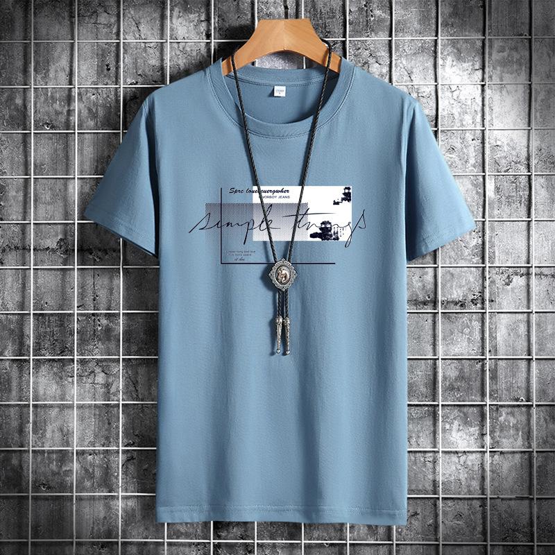 Summer Men Round Neck Cotton Short-sleeved Fashion Printed Casual Men's Loose Sports T-shirt