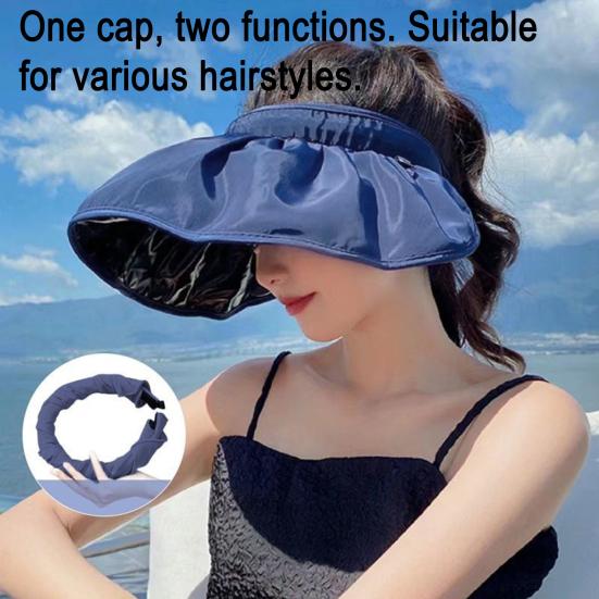 Women Sun Hat Empty Top Design Adjustable Fit Outdoor Wide Brim Sun Protection Hat Portable Roll-Up Hiking