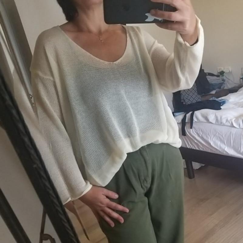 Blusas 2023 весна лето осень тонкие сексуальные женские топы блузка пуловер с v-образным вырезом однотонные корейские свободные солнцезащитные кремы женская одежда