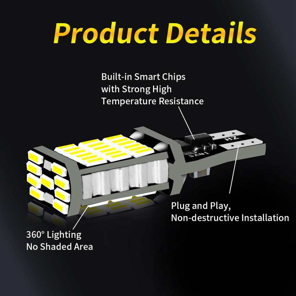 Plug and Play Powerful Brightness T15 T16 W16W 921 912 LED 4014 45Chipsets Bulbs 12V For Car Brake Stop Reverse Signal Lights Bulbs 7