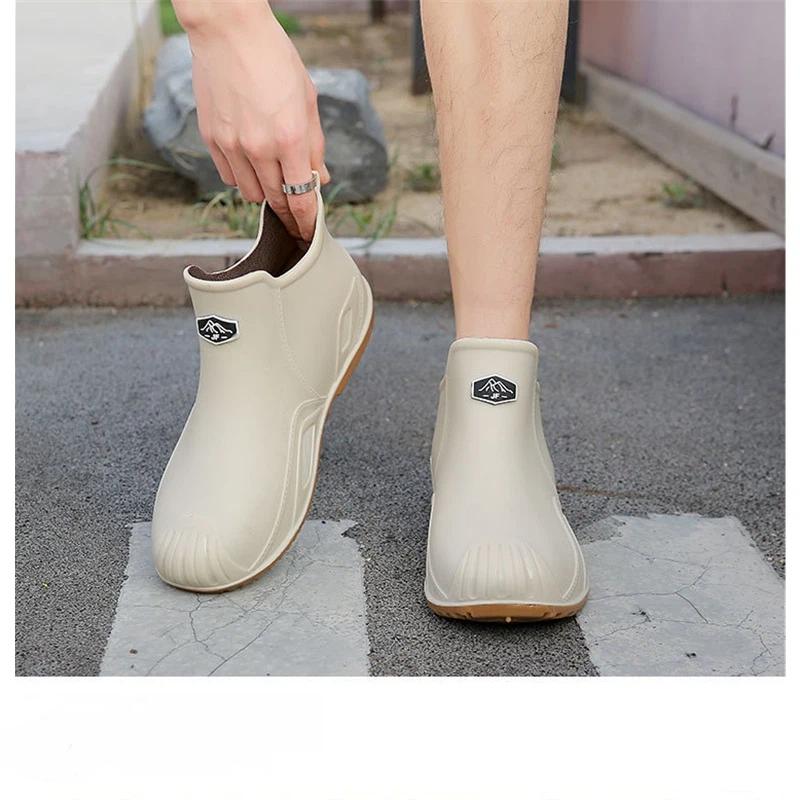 Мужские модные уличные водонепроницаемые и противоскользящие резиновые сапоги с коротким голенищем