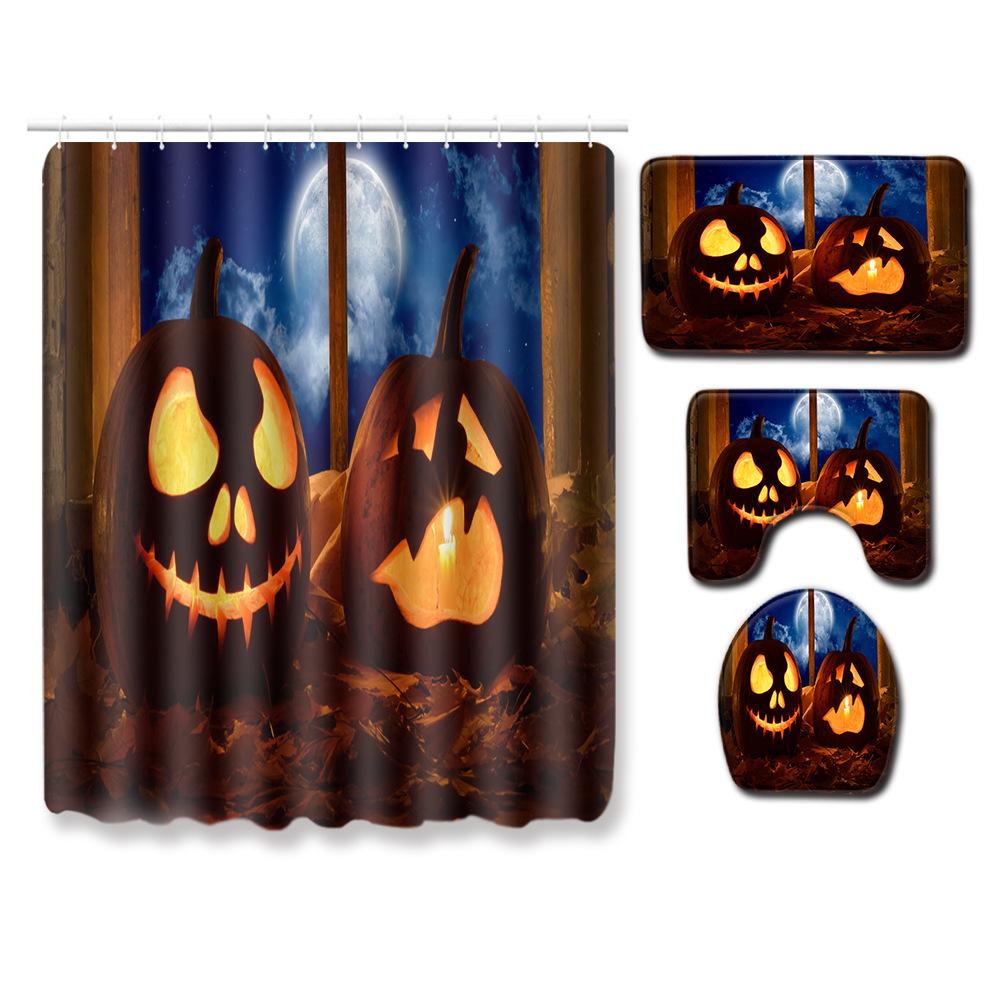Halloween Shower Curtain Floor Mat Combination Four-Piece Set Bathroom Toilet Carpet Door Mat