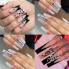 Маникюр Пресс на ногтях Черный край Змея Накладные ногти Длинные Французские балерины Сияющий Кристалл