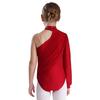 Girls One Shoulder Dance Leotard Stage Performance Costume Mock Neck Long Sleeve Ruched Mesh Overlay Bodysuit for Kids Gymnastics
