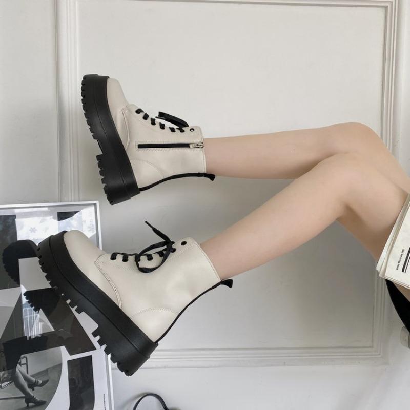 Женские ботильоны на толстой платформе с застежкой-молнией, модные женские дизайнерские мотоциклетные ботинки, повседневная женская обувь