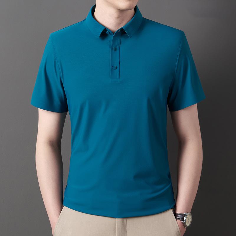 Мужская футболка с коротким рукавом, деловая рубашка-поло с лацканами, однотонная, повседневная футболка с полурукавом
