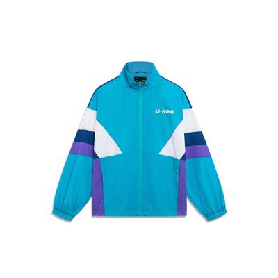 Li Ning Sports Lifestyle Series American Retro Color Block Letter Printing Stand Wool Jacket Unisex Jacket Light-Blue AJDT503-1