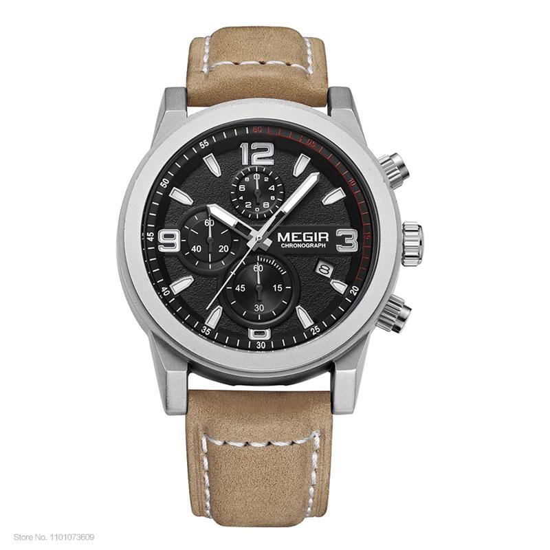 Повседневные спортивные часы-хронограф с кожаным ремешком, кварцевые наручные часы, водонепроницаемые, календарь, мужские деловые часы