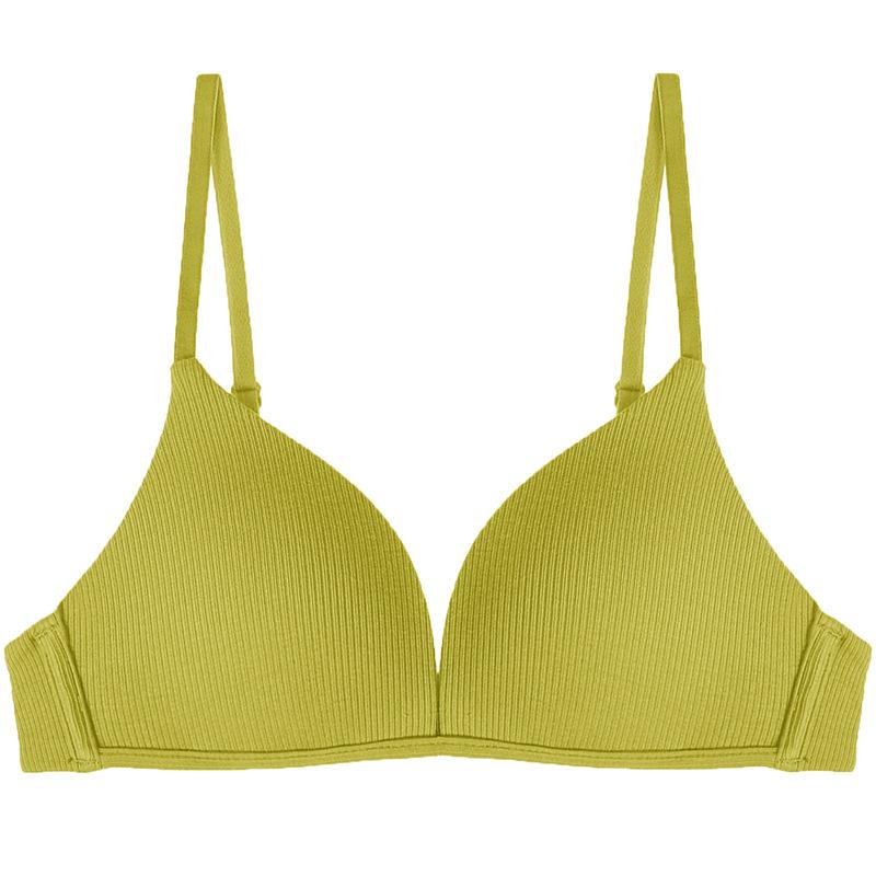 European and American Ribbed Simple Thin Mold Cup Deep V Without Steel Ring Gathering Bra Sexy and Comfortable Girl Underwear