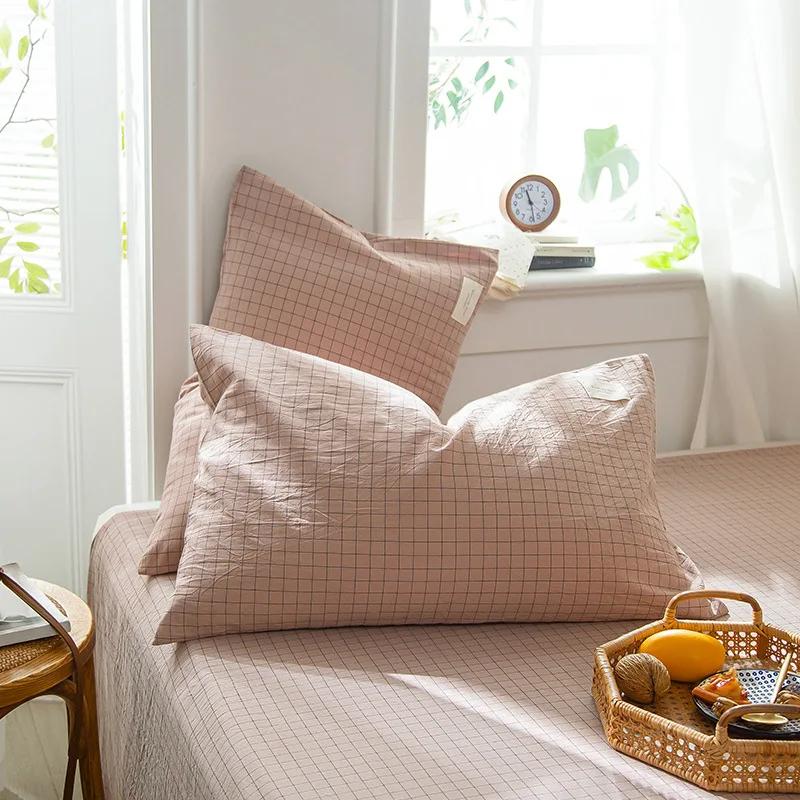 1 Pair Solid Color Plaid Printed Pillowcase Soft Cotton Throw Pillows Covers 30x50 40x60 48x74 Cushion Case for Bed Home Decor