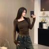 2024 Spring Korean Shoulder-Slit Slim Long-Sleeve T-Shirt for Women