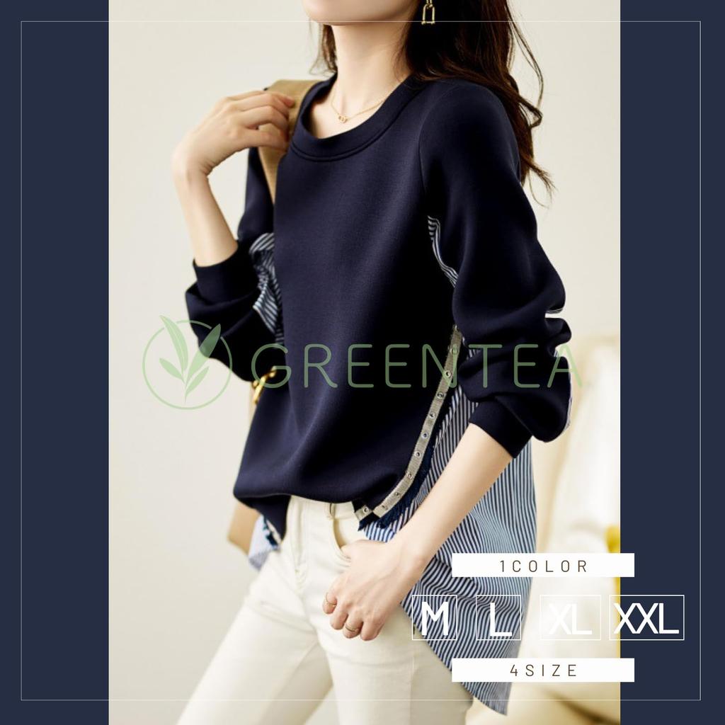 Docking Long Layered Loose Office XXL [Green Tea] Top, Sleeves, Look, Stylish, Slimming, Oversized, Spring/Autumn Design, Fit, Casual, Ultramarine,