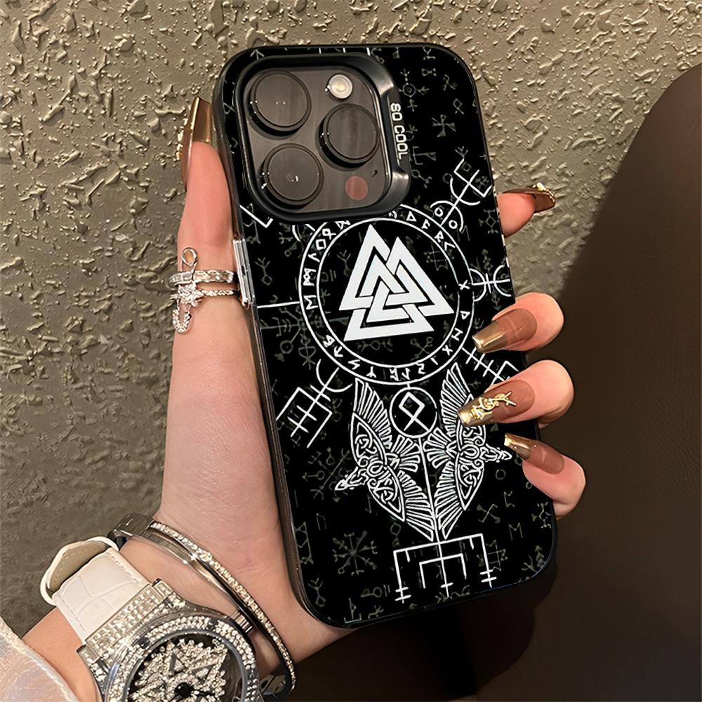 V-Viking Logo V-Vegvisir Phone Case For iPhone 16,15,14,13,12,11,Pro,Max,Plus,Mini,XS,SE Anti Fall Black Matte Hard Bumper