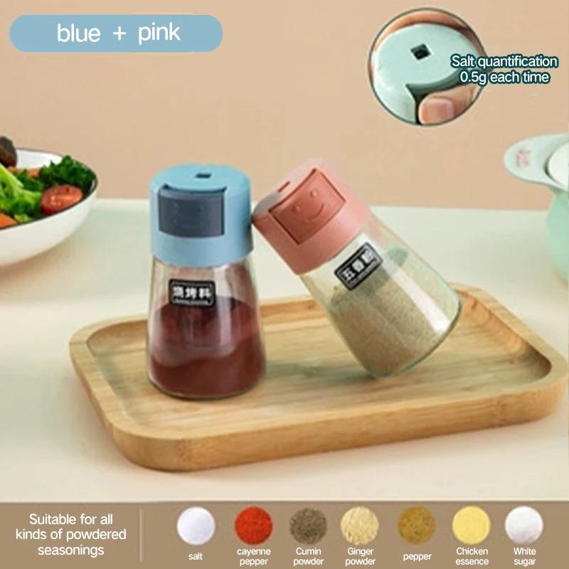 1PCS Kitchen Quantitative Seasoning Jar Glass Press Control Salt Bottle Metering And Sprinkling Salt Seasoning Bottle