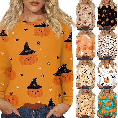 Женский повседневный топ с длинным рукавом и принтом, с круглым вырезом