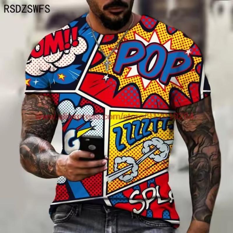 Популярная мужская футболка с 3D принтом, забавный узор граффити, летняя модная футболка с круглым вырезом, уличная одежда, мужские футболки большого размера в стиле Харадзюку