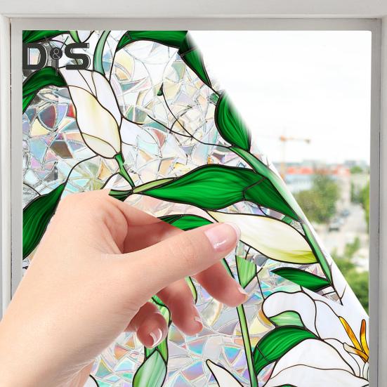 Пленка для окон с цветочным узором, устойчивая к ультрафиолетовому излучению, съемная радужные наклейки, антистатичные наклейки для гостиной, спальни, декора