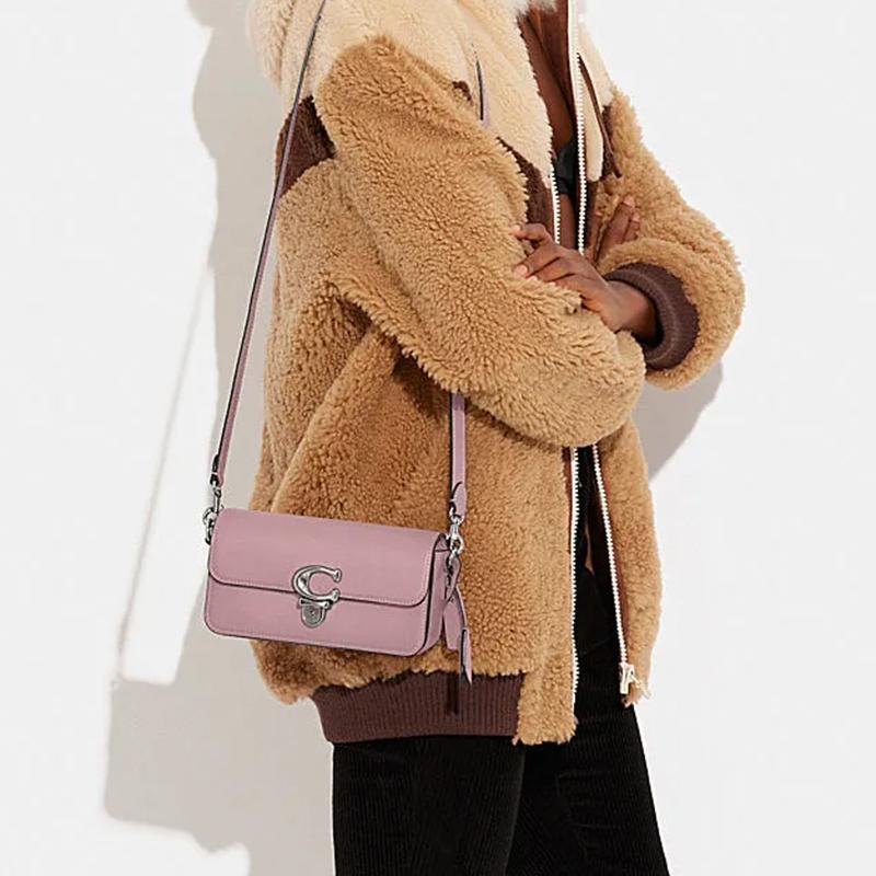 Coach Studio 20 Solid Color Letter Logo Push Button Flap Closure Leather Baguette Bag Women handbags Purple CE331-LHU8U