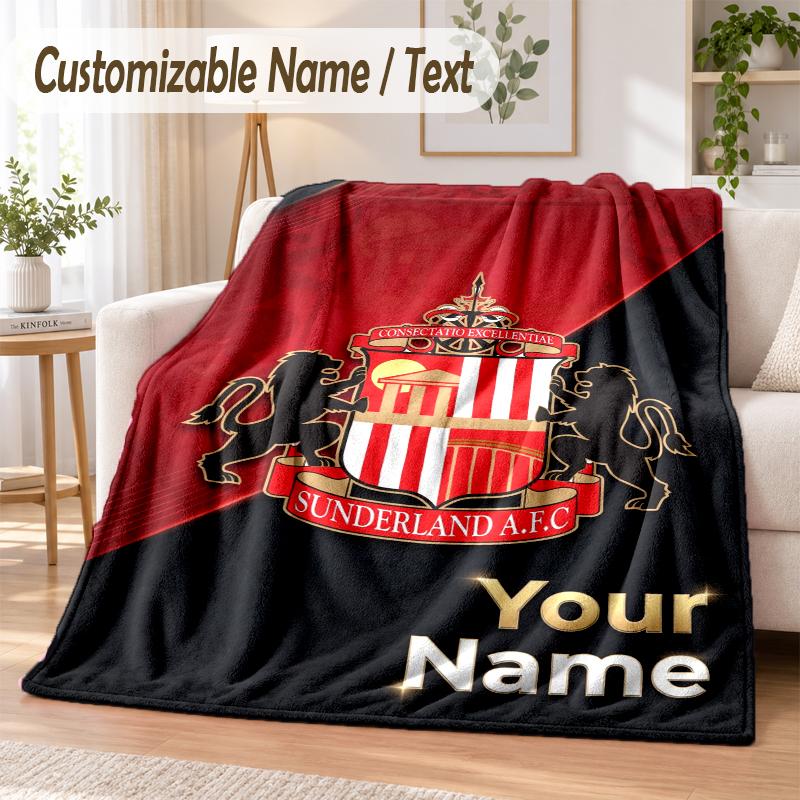 Custom Text Flannel Blanket Sunderland FC Print Warm Cozy Blanket Home Sofa Bedding