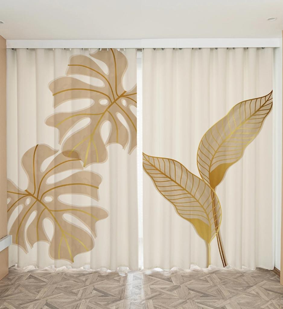 Nordic Ins Современный Простой Свет Роскошный Индивидуальный Золотой Лист Гостиная Спальня Полузатемнение Высокое затемнение Декор Драпировка 2 Панели