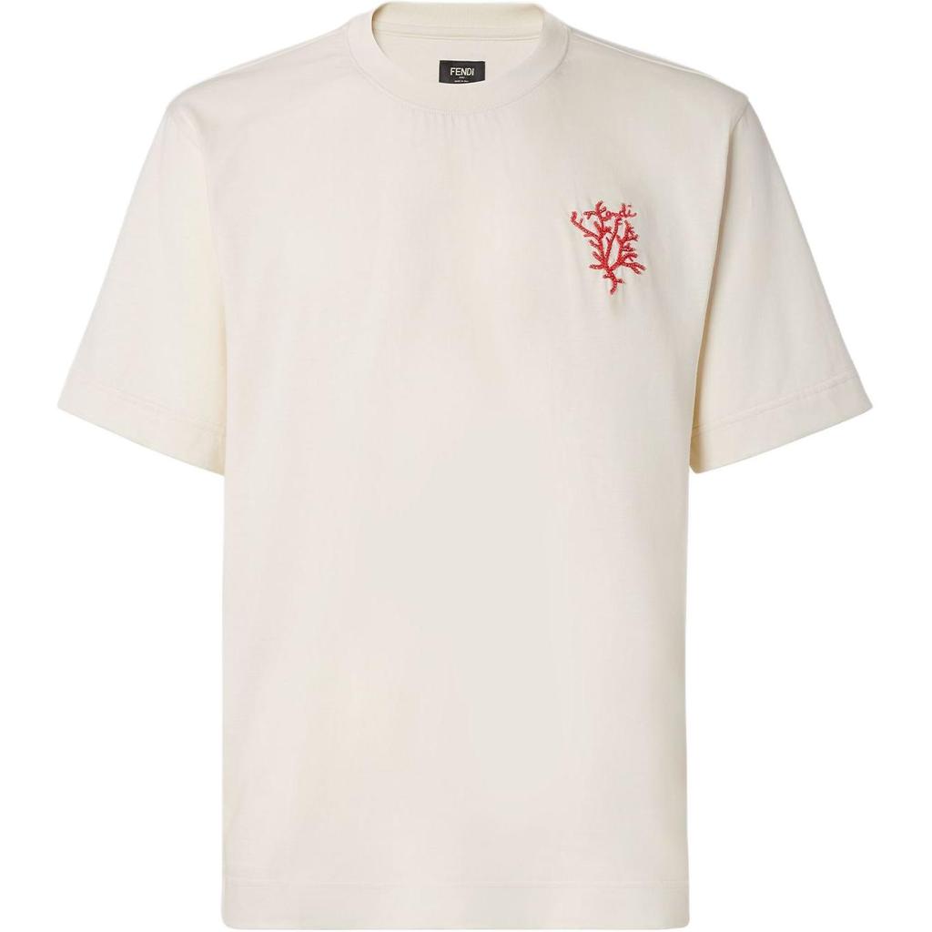 FENDI T-Shirts Men's White Crew Neck Moderate Straight Fit FY0936AV0MF1P2N