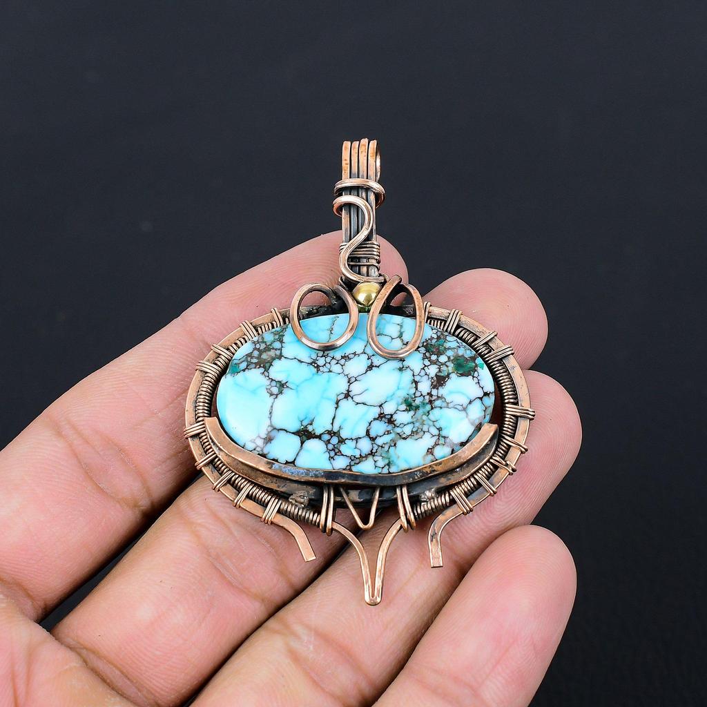 Ювелирные изделия ручной работы с бирюзовым драгоценным камнем из чистой медной проволоки, обернутые подвеской