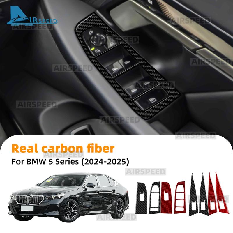Real Carbon Fiber Car Window Switch Panel Sticker LHD RHD Trim For BMW 5 Series i5 G60 G61 G68 2024 2025