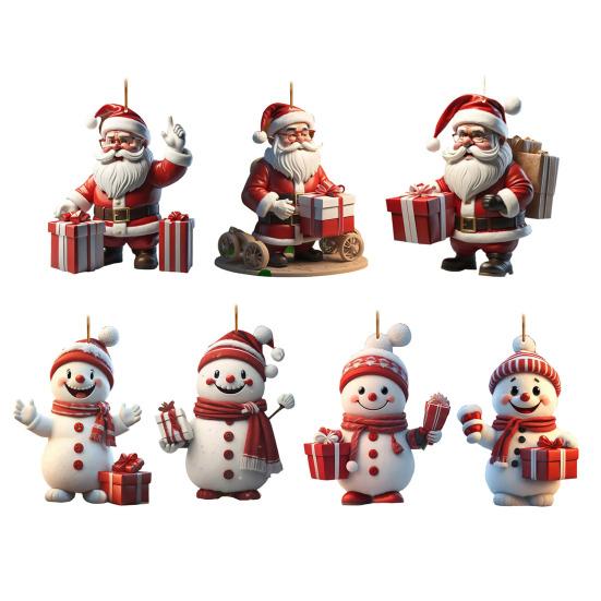 Рождественская елка подвесные украшения мультфильм Санта снеговик украшения 2D плоские акриловые подвески для елки автомобиль принадлежности