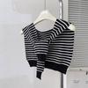 Korean Striped Knitted Shawl Spring Autumn Women Blouse Shoulders Fake Collar Cape Knotted Scarf Small Shawl