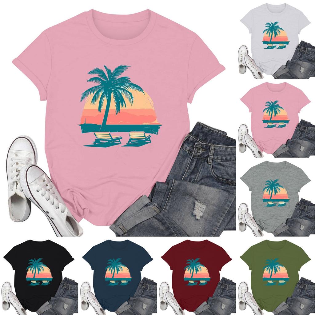 Women's Fashion Casual Printed Short Sleeve Round Neck Pullover Tops