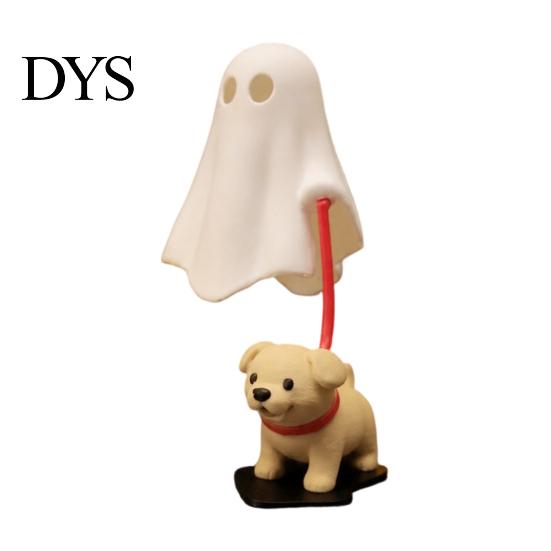 Creative Halloween Table Centerpiece Ghost Walking Dog Figurine, Cute Spooky Statue with Whimsical Room Accessories LED Candle, 3D Printed Tabletop