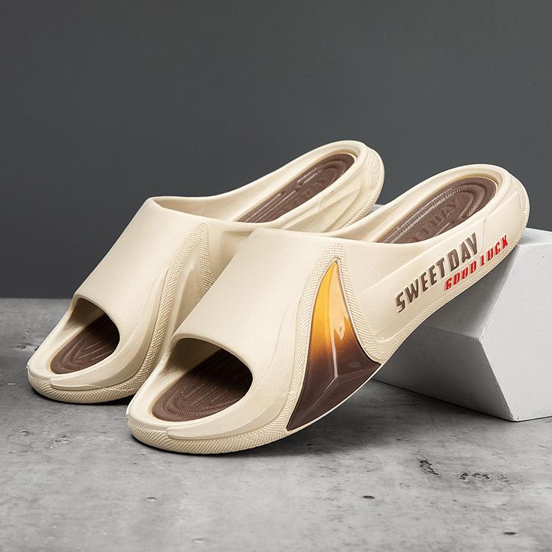 Молодежные тапочки, мужская летняя верхняя одежда, новые, с толстым дном, однотонные, пляжные, нескользящие, с мягкой подошвой, с плоским дном, классные тапочки