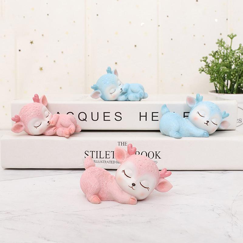 1 шт. Автомобильные маленькие украшения Спящий милый олень Животное Настольное украшение для дома Изделия из смолы Украшение для торта Мультяшный декор