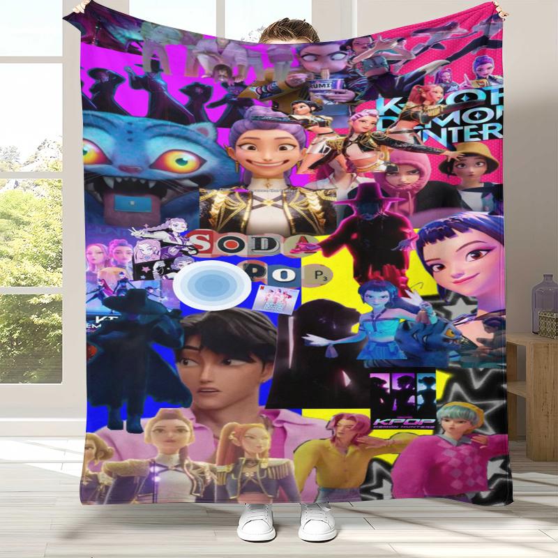 K-Pop Охотники на демонов Золотые Мальчики Саджа Фланелевое одеяло, Ультрамягкий теплый плюшевый плед для дома, спальни, кровати, дивана, офиса, пикника