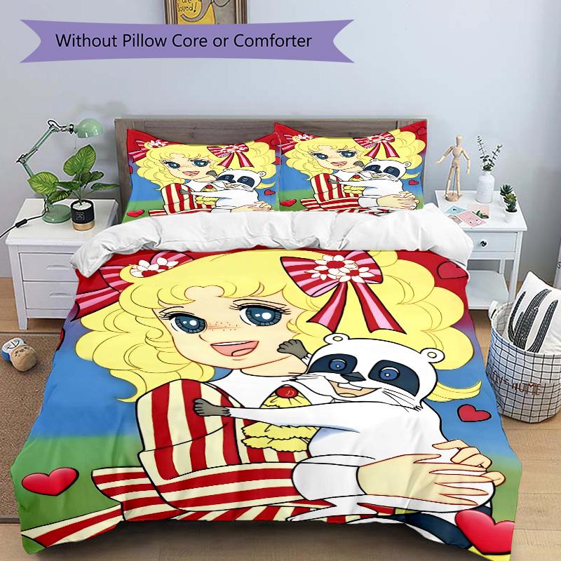 Candy Stripes Raccoon Love Print 3Pcs Bedding Setduvet Cover With 2 Bedropillowcase Home Birthday Gift