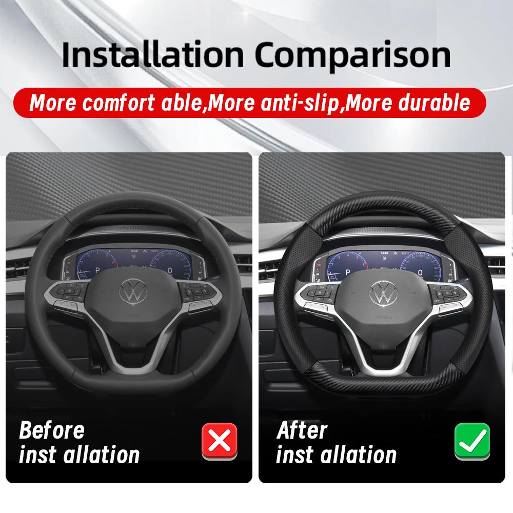 vcxja9 Suitable for Volkswagen Breathable Leather Matte Carbon Fiber Texture Steering Wheel Cover Suitable for Polo Golf 5 6 7 Gol Cc Passat B6 B8